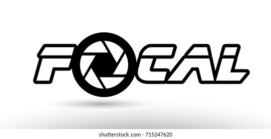 focal text photo camera concept with aperture logo on white background