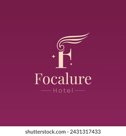 Focalure Hotel Logo Vector  Illustration. Template Design Idea Combining Initial J Letter with classic wings
