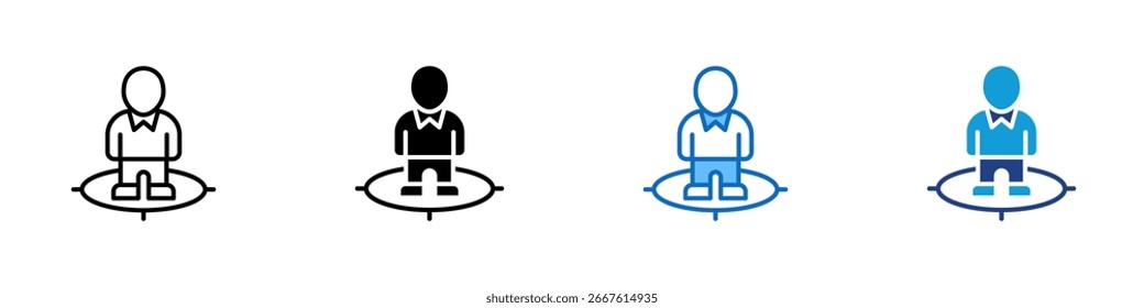 Focus Area Multiple Style Icon Sheet Vector Design - person standing in a target zone, representing focus, target audience, or role clarity