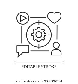 Lineares Symbol für Fokus- und Aufmerksamkeitsmanagement. Steigerung der Produktivität. Zeitmanagement-Fähigkeiten. Dünne, anpassbare Illustration. Contour-Symbol. Vektor-einzelne Rahmenzeichnung. Bearbeitbarer Hub