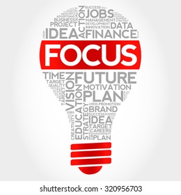 FOCUS bulb word cloud, business concept