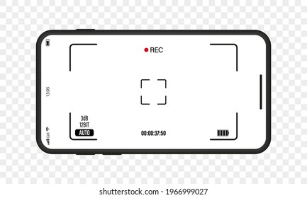 Focus of Camera Viewfinder. Focusing Screen of the Camera on Smartphone. Interface Viewfinder with Digital Camera Settings on Mobile Phone on transparent background. Vector illustration.