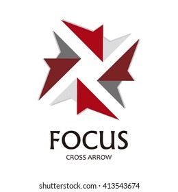 Focus cross of arrows center abstract vector and logo design or template direction target business icon of company identity symbol concept