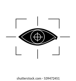 Focus of eye in the virtual reality icon in black style isolated on white background. Virtual reality symbol stock vector illustration.
