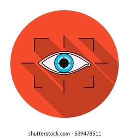 Focus of eye in the virtual reality icon in flat style isolated on white background. Virtual reality symbol stock vector illustration.