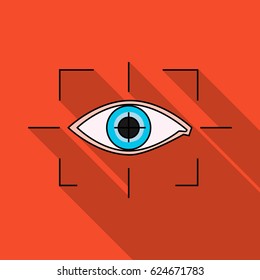Focus of eye in the virtual reality icon in flate style isolated on white background. Virtual reality symbol stock vector illustration.