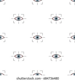 Focus of eye in the virtual reality icon in cartoon style isolated on white background. Virtual reality symbol stock vector illustration.