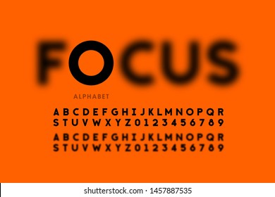 Focus font design, focused and defocused style alphabet letters and numbers vector illustration