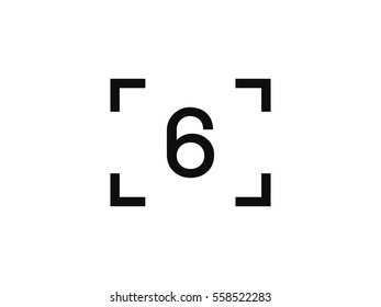 Focus frame with number 6 inside on white background
