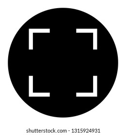 Focus, full screen icon on black circle. White background