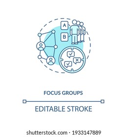 Focus Group Concept Icon. Organization Of Research Collecting For Discussion Idea Thin Line Illustration. Market Researching. Vector Isolated Outline RGB Color Drawing. Editable Stroke