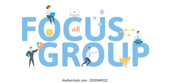 Focus Group. Concept with keywords, people and icons. Flat vector illustration. Isolated on white.