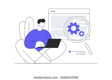 Focus group concept. Man conduct market research, analyze buyers and create advertising to business. Flat Cartoon Vector Illustration, icon Stylish abstract design landing page