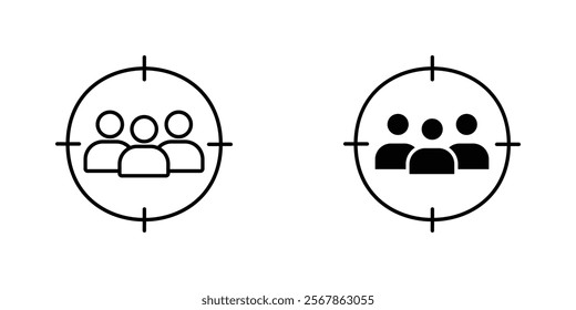 Focus group icons collection in Filled flat and thin line style.
