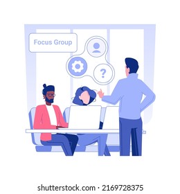 Focus group isolated concept vector illustration. Group of diverse people discussing new product before launch, market research, collect customer feedback, share opinion vector concept.