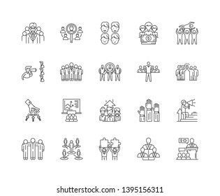 Focus group  line icon signs. Linear vector outline illustration set concept.