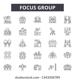 Focus group line icons for web and mobile design. Editable stroke signs. Focus group  outline concept illustrations