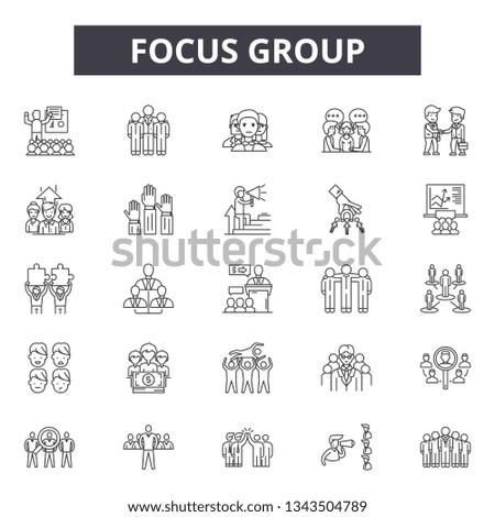 Focus group line icons for web and mobile design. Editable stroke signs. Focus group  outline concept illustrations