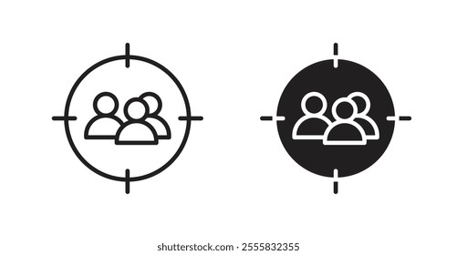 Focus group outlined and solid icon vector collection.