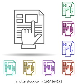 Focus, hand, file, editing multi color style icon. Simple thin line, outline vector of editorial design icons for ui and ux, website or mobile application