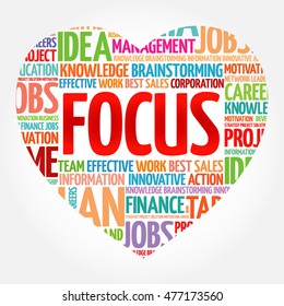 FOCUS heart word cloud collage, business concept background