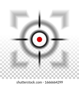 Icono de enfoque con enfoque selectivo borroso en fondo a cuadros. RGB. Colores globales