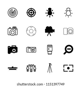 Focus icon. collection of 16 focus filled and outline icons such as camera, camera lense, zoom out, target. editable focus icons for web and mobile.