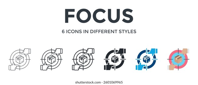 Focus Icon In Different Style Vector Illustration. Designed In Thin Line, Regular Line, Bold Line, Glyph, Color Fill, And Flat Style Can Be Used For Web