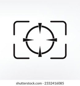 Icono de foco en fondo blanco, vector de lente focal  