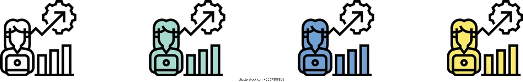 focus icon. Outline, Green, Blue and Yellow Style Design Isolated On White Background