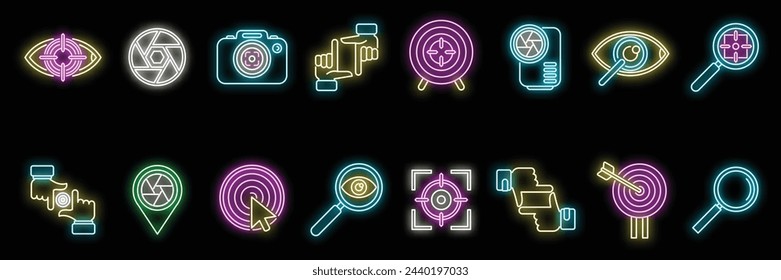 Vector de esquema de icono de enfoque. Objetivo de negocio. Color de neón de éxito principal aislado
