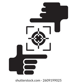 Focus icon represented by Focus simple symbol Black Filled style.