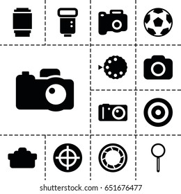 Focus icon. set of 13 filled focusicons such as magnifier, camera, camera flash, target