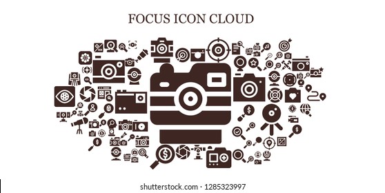  focus icon set. 93 filled focus icons. Simple modern icons about  - Camera, Target, Search, Photo camera, Telescope, Shutter, Webcam, Focus, Zoom, Web cam, Spyglass, Loupe, Zoom in