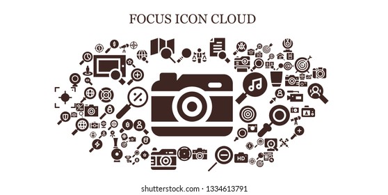 focus icon set. 93 filled focus icons.  Simple modern icons about  - Camera, Magnifying glass, Search, Value, Research, Zoom out, Focus, Photo camera, Webcam, Telescope, Target