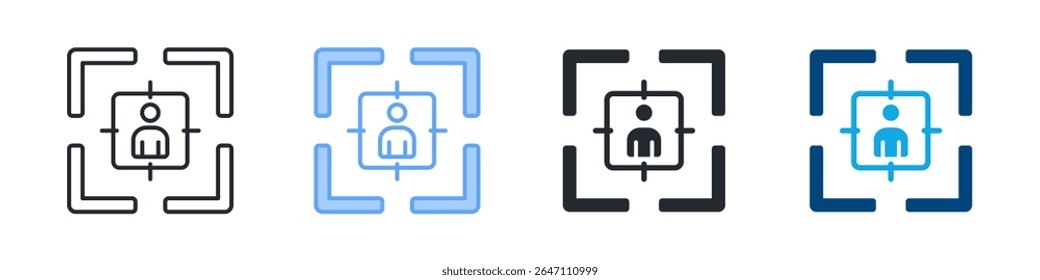 Focus Icon Set Multiple Style. Designed In Outline, Blue, Glyph, Dual Tone
