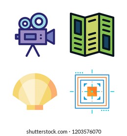 focus icon set. vector set about video camera, road map, clam and aim icons set.