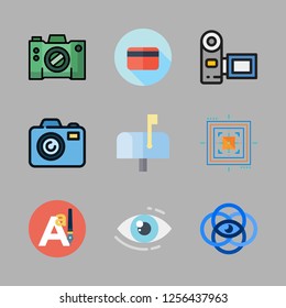 focus icon set. vector set about mailbox, vision, text editor and aim icons set.