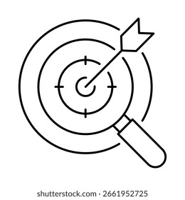 Focus Icon. Target and Arrow, Concentration, Clear Goals, and Unwavering Attention. Outline Vector Icon. Editable Stroke.
