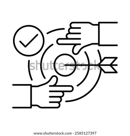 Focus icon. Target and Arrow Icon Representing Concentrated Attention, Goal Achievement, and Task Completion for Increased Productivity and Performance. Vector illustration.