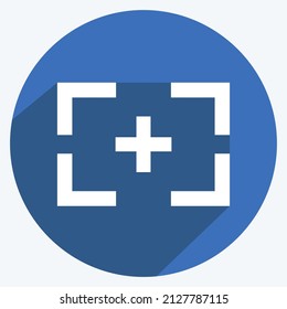 Focus I Icon in trendy long shadow style isolated on soft blue background