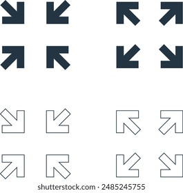 Focus icons, camera frame or photo viewfinder screen, target aim vector line symbols. Focus icons of photo or video camera lens with eye point, picture shutter focus with viewfinder frame grid