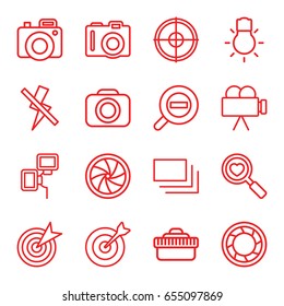 Focus icons set. set of 16 focus outline icons such as camera, heart search, camera shutter, burst, no flash, zoom out