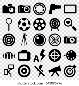 Focus icons set. set of 25 focus filled icons such as heart search, magnifier, target, camera, camera zoom, burst, no flash, auto flash