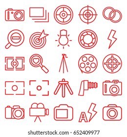 Focus icons set. set of 25 focus outline icons such as camera, heart search, camera zoom, burst, flash, auto flash, zoom out, target