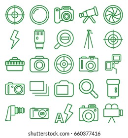 Focus icons set. set of 25 focus outline icons such as camera, search, camera zoom, burst, flash, auto flash, zoom out, target