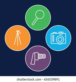 Focus icons set. set of 4 focus outline icons such as camera, magnifier, camera zoom