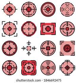 Fokussieren Sie die Symbole. Rahmenset der Vektorsymbole mit Fokussierung dünne Linie Farbe flach auf weiß