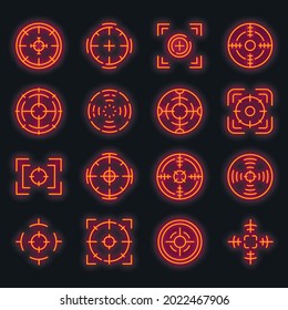 Fokussieren Sie die Symbole. Rahmenset mit Fokus-Vektorsymbol Neonfarbe auf Schwarz