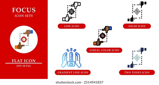 Conjuntos de ícones de foco. Conceito de habilidades suaves. Vários ícones de estilo no plano de fundo isolado para web design, símbolo, sinal, interface do usuário e aplicativo móvel. EPS 10. 